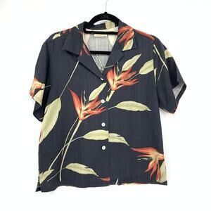 Banana Bay Resortwear Button Front Short Sleeve Shirt Sz L Silk Tropical Floral